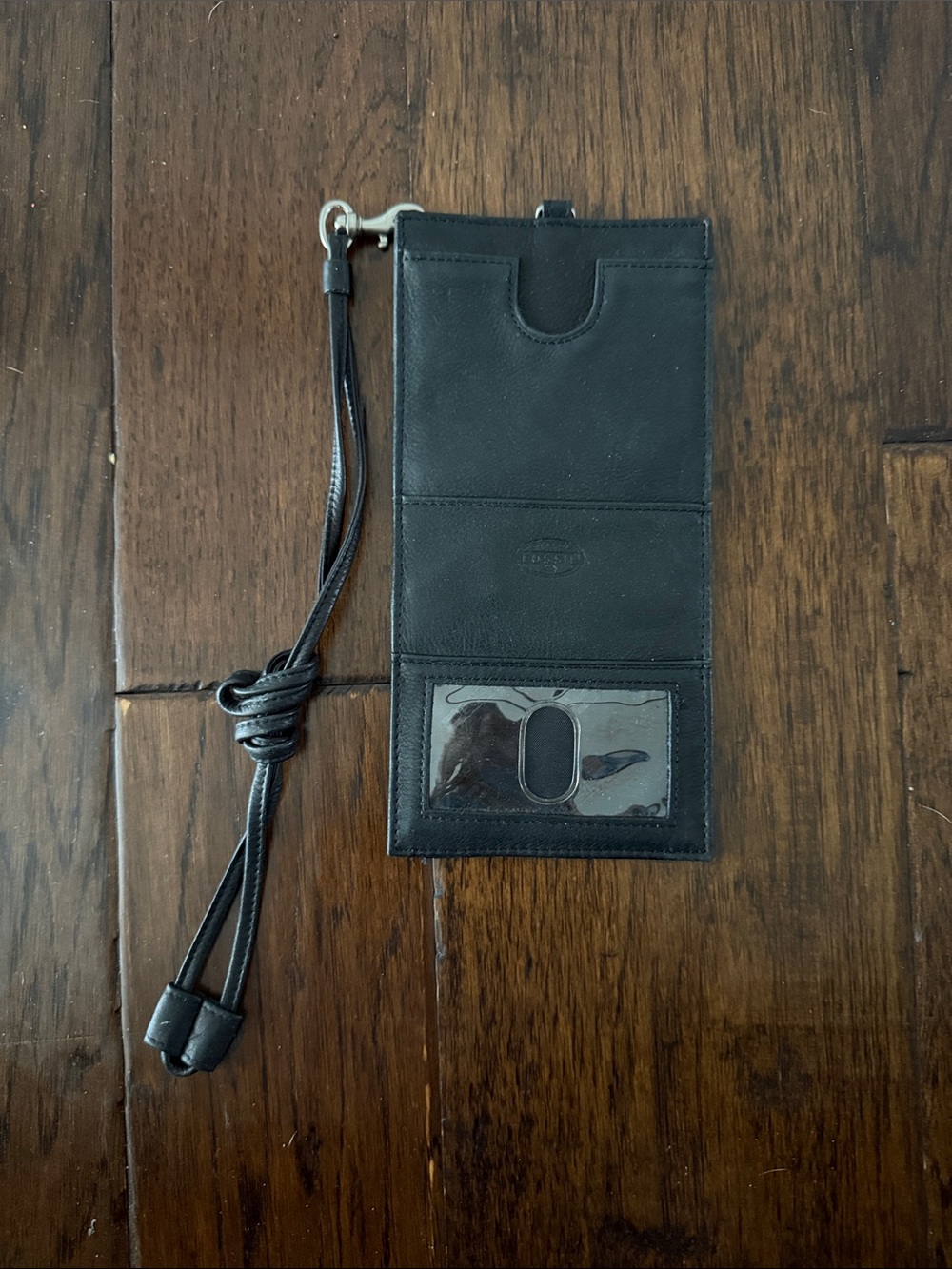 Fossil Black Leather Travel Lanyard Wallet